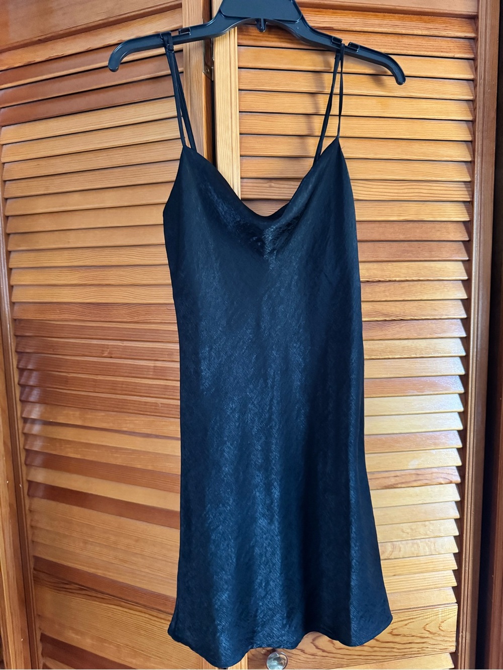Lulu's Black Satin Cowl-Neck Slip Dress